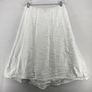 EILEEN FISHER Skirt M Cotton Seersucker A-Line Midi Side Zip Lined White